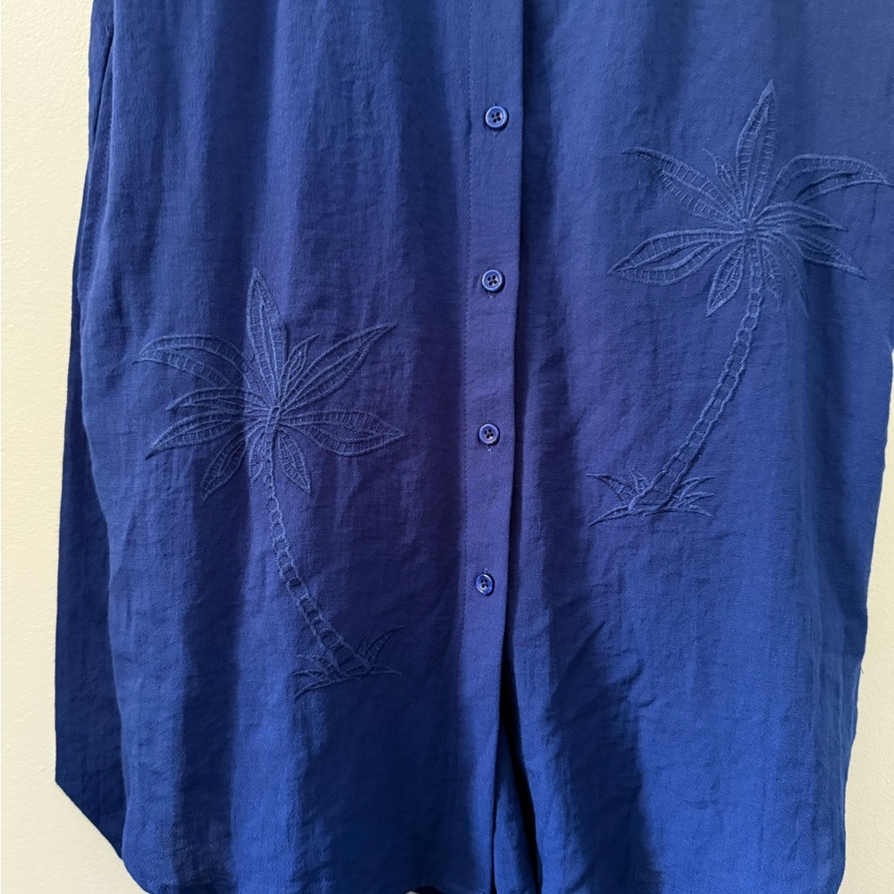 Calypso St. Barth Embroidered Blue Sleeveless Midi Shirt Dress - Picture 4 of 11
